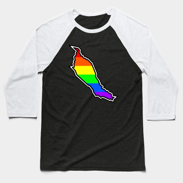 Denman Island Silhouette - Pride Flag - Bright Rainbow Colours - Denman Island Baseball T-Shirt by Bleeding Red Pride